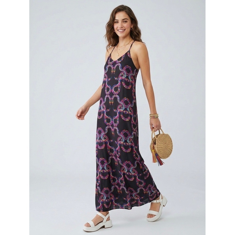 Mara Hoffman Women Multi Color Geometric Snake Print Racerback Maxi Dress Large